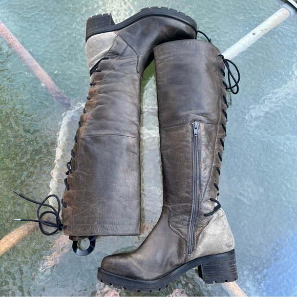 Steve Madden Navaa Dark Grey Calf Lace Up Side Zip Tall Boots - Picture 4 of 15